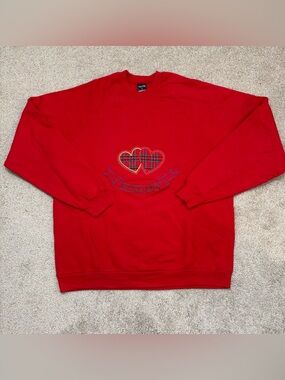 Vtg 90s Screen Stars I Love Scotland Tartan Embroidered Sweatshirt Size XL Red
